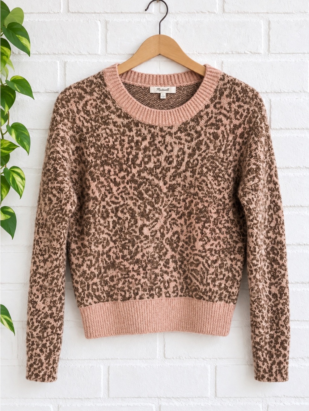 Madewell Merino Wool Blend Animal Print Sweater Pink Brown XS